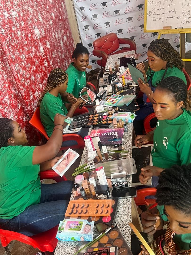 Close-up of practical salon training at the academy.